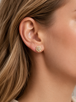 Boucles d'oreilles clous FJ Fallon en laiton plaqué or 14K, motif floral filigrané vintage, zircon cubique, couleur longue durée, vente en gros personnalisée, directement de l'usine