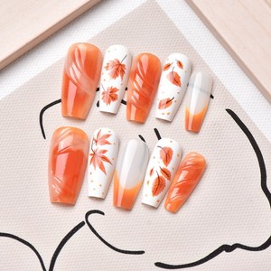 <span class=keywords><strong>Ongles</strong></span> à presser tendance automne/hiver, motif feuille d'érable orange, style international, prêts à l'emploi (UE & US) - Product Image 1