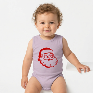 Lindo pelele de bebé con estampado de cara de Papá Noel, sin mangas, cuello redondo, de algodón, unisex, para invierno. - Product Image 1