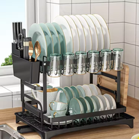 Étagère de rangement de cuisine à 2 niveaux en fer pour vaisselle, baguettes, couteaux et fourchettes, support de comptoir pour assiettes et bols