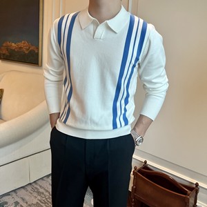 Suéter Casual de Negocios Retro Británico para Hombre RTS, Nuevo, Corte Ajustado, Antipilling, Tejido, Rayas, Bloques de Color, Primavera-Otoño, para <span class=keywords><strong>Polo</strong></span> - Product Image 6