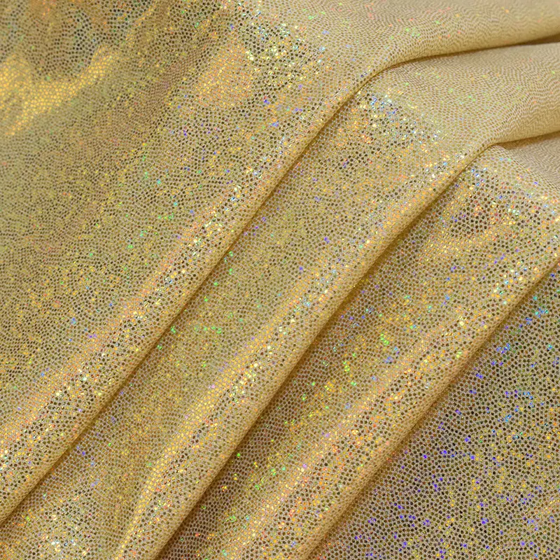 New design glitter print four way stretch foil fabric swimwear fabric shiny foil dot spandex fabric for dance wear stage