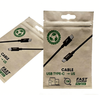 Fourniture de sacs en papier kraft autoportants avec fermeture éclair pour câbles de données, emballage biodégradable de qualité alimentaire pour accessoires de téléphonie mobile