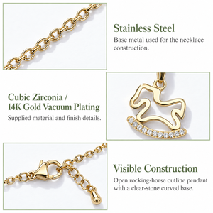 Collar con Colgante de Caballo Balancín de Circonita Cúbica, Acero Inoxidable, Circonita Cúbica, Baño de Oro al Vacío de 14K, 41.5 + 5 cm, 4.1 g - Product Image 4