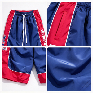 Low Price Custom <b>Mens</b> Color Block Basketball <b>Shorts</b> Striped Side Logo Drawstring Waist Satin Fabric Street <b>Bermuda</b> Length <b>Shorts</b> - Product Image 4