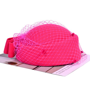 <span class=keywords><strong>Otoño</strong></span> Invierno nueva gorra de mezcla de lana cálida Retro versátil azafata estilo británico Jazz sombrero elegante velo Fedora sombrero - Product Image 3