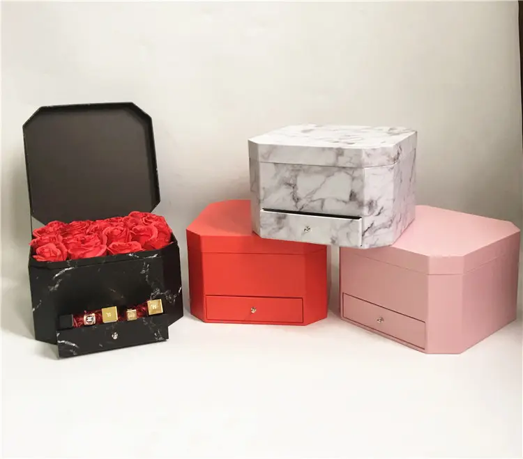 AN Exquisite Elegant Octagonal Sets Marble Box Packaging Wedding Favor Candy Rose Flower Decorative Boxes With Drawer In Stock