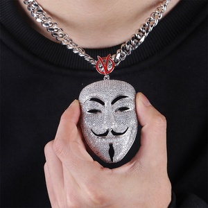 Nuova Collana con Ciondolo a Forma di Maschera <span class=keywords><strong>V</strong></span> per <span class=keywords><strong>Vendetta</strong></span> in Argento con Diamanti Sintetici, Stile Hip Hop - Product Image 3