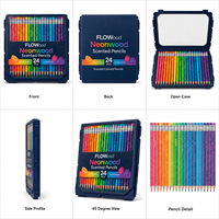 FLOWood Neonwood 24 crayons de couleur parfumés avec gommes intégrées, parfum fruité, crayons à dessin pour enfants, coloriage artistique