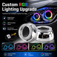LANSEKO RGB LED Angel Eyes Shrouds pour projecteurs HID LED 3.0" avec lentille 5D, contrôle par application, IP67, 12V 24V pour phares de voiture