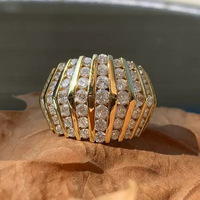 CAOSHI Luxuriöser Geometrischer Ring mit Glänzenden Runden Zirkonia, Silber/Gold-Plattiert, Breite Ringe für Damen/Herren, Punk-Mode Party CZ-Ringe