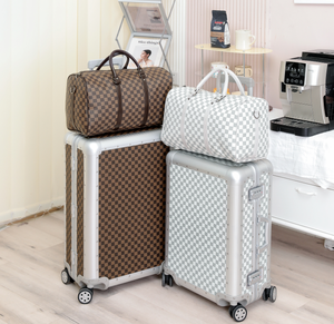 Luxury Checkerboard Pattern 26" All Aluminum <strong>Suitcase</strong> Business Elite Spinner Luggage Large Capacity Waterproof TSA Password <strong>Lock</strong> - Product Image 5