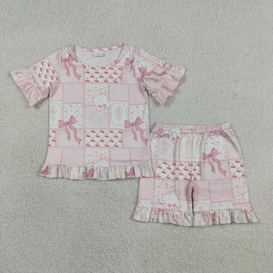 Conjunto de ropa de verano para bebés y niñas pequeñas, camisa a cuadros con lazos y pantalones cortos, en stock. - Product Image 1