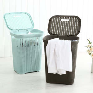 <span class=keywords><strong>Panier</strong></span> <span class=keywords><strong>à</strong></span> <span class=keywords><strong>linge</strong></span> avec couvercle, style rotin, en plastique, grande capacité, ventilé - Product Image 3