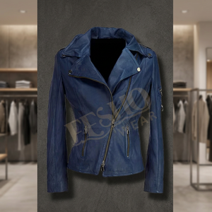 Veste de moto en cuir pour femme de qualité supérieure, denim, 100% cuir de vache pur, écologique, imperméable, manches amovibles, nouveau design - Product Image 3