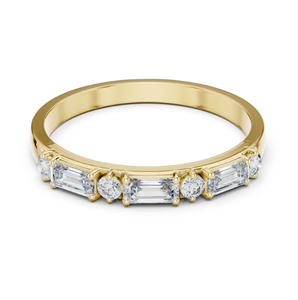 Anillo de diamantes de oro de lujo con baguette alternante y piedras de corte redondo en un diseño de banda moderno y elegante de la India - Product Image 1