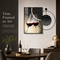 Horloge murale en verre cristal, ronde, analogique, avec des motifs abstraits de paysages et de boissons, pour la décoration du salon et de la salle à manger