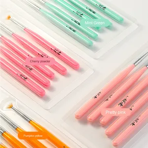 Gradient Acrylic Handle Nail Art Brush <b>Set</b> <b>Crimped</b> Ferrule Flat Smudge Liner Pens for Gel Decoration - Product Image 4