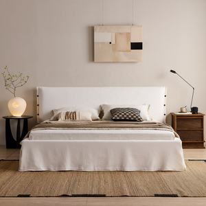 Lit double en <span class=keywords><strong>tissu</strong></span> de lin blanc Zayshine, style Wabi-Sabi français, pour chambre principale, 1,5 m, 1,8 m, taille king, grande taille, villa, hôtel, lit double doux - Product Image 2