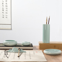 Coffret Cadeau Calligraphie Chinoise Artisanale Vert Céladon 10 Pièces – Collection Bureau de Savant Premium – Coffret Cadeau Culturel d'Entreprise