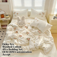 Set Sprei Katun Bersertifikat Oeko-Tex 4 Buah Minimalis Warna Solid Bordir Set Sarung Selimut Set Sprei untuk Rumah