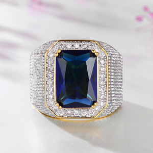 Anillo de Hombre Estilo Hip Hop, Chapado en Dos Tonos, con Zafiro Sintético Cuadrado Grande, Incrustaciones de Diamantes, Joyería Masculina Imponente - Product Image 3