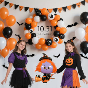 Kit d'arche de ballons gonflables pour décorations de fête, déguisements d'Halloween, avec support, thème citrouille et chauve-souris - Product Image 5