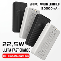 Batterie externe 20000mAh 22.5W à charge rapide avec câble intégré, indicateur de batterie LED, chargeur de téléphone portable, directement de l'usine