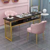 Table à ongles moderne en marbre blanc avec cadre en métal doré, table de manucure avec tiroirs et étagère de rangement, bureau à ongles de luxe léger