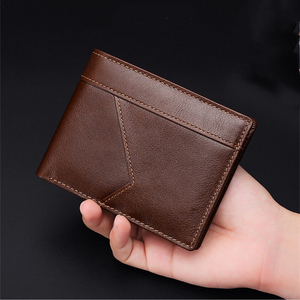 Nouveau portefeuille en cuir de vachette véritable RFID, vente en gros, portefeuille de luxe décontracté, petit portefeuille court vintage pour hommes, portefeuille fin en cuir - Product Image 1