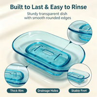 Porte-savon double couche transparent en plastique PC, portable, avec égouttoir intégré pour savon solide et shampoing, idéal pour la maison et l'hôtel, hygiénique