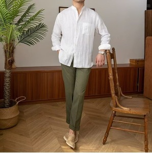 <span class=keywords><strong>Camicia</strong></span> Estiva da Uomo <span class=keywords><strong>Marrone</strong></span> a Maniche Lunghe, Casual, con Bottoni, Traspirante, in <span class=keywords><strong>Lino</strong></span>, con Colletto Rialzato, Antipiega - Product Image 3