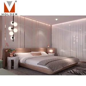 Set Furnitur Tempat Tidur Ganda, Kamar Tidur Dobel Ukuran King Kayu Solid Modern Mewah Bintang 5