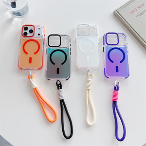 Funda Magnética para Teléfono con Correa de Muñeca y Degradado Láser Arcoíris para iPhone 17 16 15 Pro Max, Carcasa Trasera Antigolpes con Correa IMD - Product Image 4
