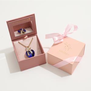 High End Magnetic Flip Jewelry <b>Box</b> Custom Logo Printed with <b>Mirror</b> and Ribbon Bow for Women Jewelry Gift Packaging - Product Image 6