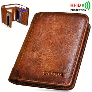 PU Leather Men <b>Wallet</b> Vintage RFID Blocking <b>Trifold</b> <b>Wallet</b> Short Thin ID Credit Card Holder - Product Image 5