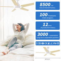 Ventilateur de plafond à pales droites Nordic Fresh 48 pouces avec LED RGB, télécommande, 6 vitesses, économie d'énergie - Ventilateur de plafond à pales droites