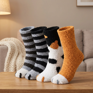 <b>Womens</b> Plush Crew <b>Socks</b> Thick Warm Cat Paw Thermal Floor <b>Socks</b> <b>Winter</b> Sleep <b>Socks</b> Wholesale Rate OEM Custom Design - Product Image 4