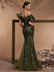 LY2704 <span class=keywords><strong>Abiti</strong></span> <span class=keywords><strong>di</strong></span> Lusso per Donne, Eleganti Vestiti da Sera con Maniche a Volant, Paillettes e Schiena Scoperta, Abito Formale a Sirena per Cerimonie e Feste - Product Image 5