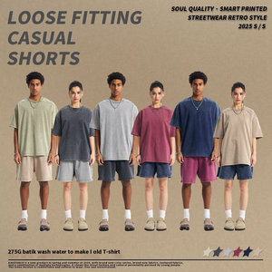 T-shirt 2025 a maniche corte da uomo in Batik Vintage lavata 100% cotone <span class=keywords><strong>giovane</strong></span> Trendy stile Instagram - Product Image 2