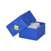 Boîtes d'emballage carrées en carton rigide bleu mat de luxe avec couvercle gaufré et trous de préhension pour pot en verre de 5 ml, coffret deux pièces pour soins de la peau