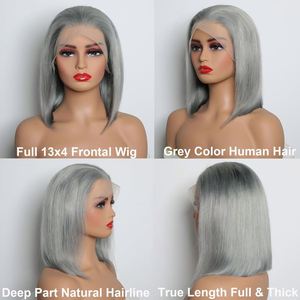 Peluca Bob Gris de Cabello Humano, Peluca Bob con Frente de Encaje 13x4, Pelucas Bob Cortas Lisas sin Pegamento, Peluca Plateada Remy Brasileña con Encaje Transparente - Product Image 2