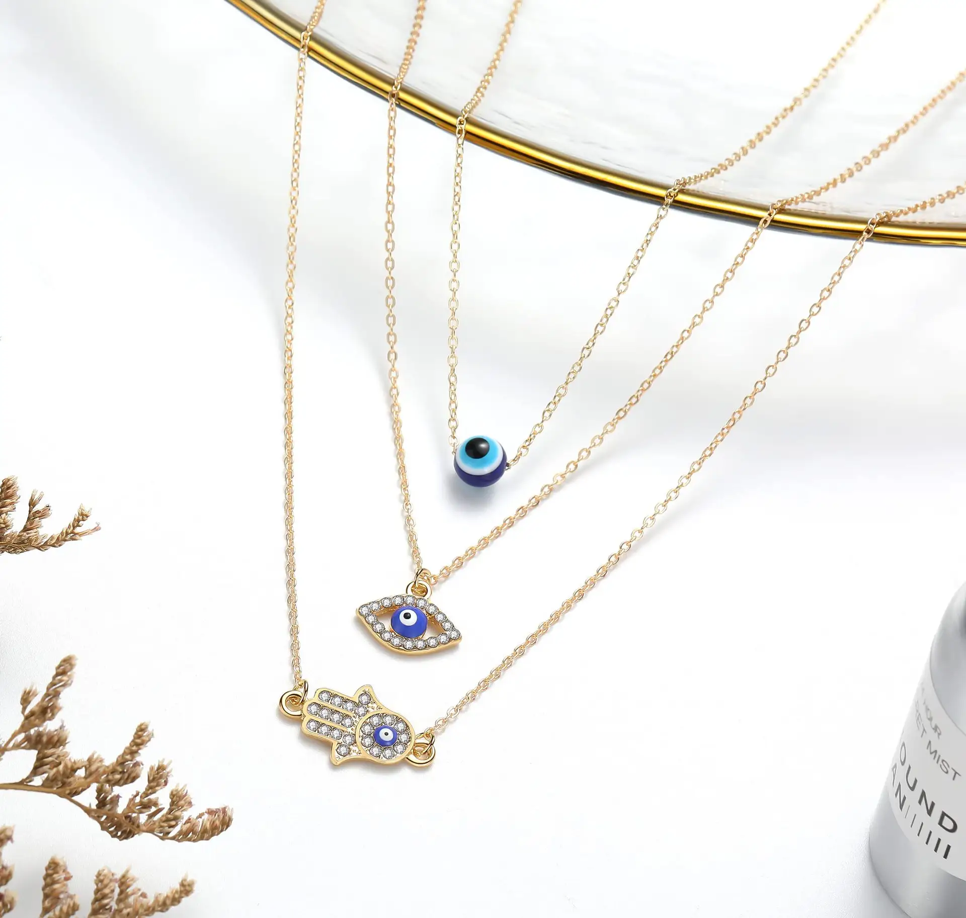 Ожерелье с карточкой из кристаллов, ладонь, голубой глаз дьявола, набор из 2/3 шт.