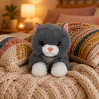 Boneka Kucing Abu-abu Besar Duduk, Bahan Super Lembut Isi Kapas PP, Desain Berhias Emas, Pereda Stres, Hadiah Promosi