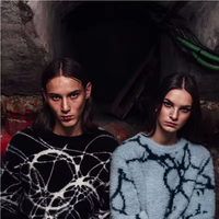 Fabricant de pulls Design personnalisé Logo Vintage Mohair Fuzzy Fur Jacquard Street Knitted Pullover Reversible Sweater Unisex