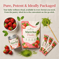 WELLBODY OEM Poudre de Matcha de Qualité Cérémoniale à la Fraise, Sachet Doypack, Antioxydant, Goût Fruité, Personnalisable
