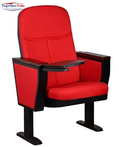 Siège d'auditorium autoportant pliable en tissu durable, chaise d'église/école en bois avec tablette d'écriture intégrée - Product Image 6