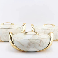 Lot de 3 chauffe-plats de buffet en acier inoxydable isolé avec poignée aile dorée pour fêtes et mariages