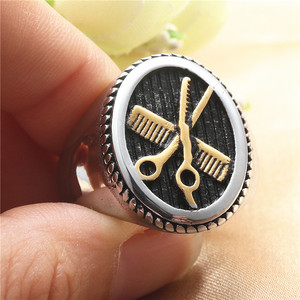 Men's Retro <b>Silver</b> <b>Ring</b> With Gold Scissors And Comb Design For Fashion Jewelry Gift - Product Image 4