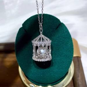 อุปกรณ์ทำเครื่องประดับมุก DIY 31365 จี้เงินแท้ S925 พร้อมกรงสวยงามสำหรับใส่ลูกปัดกลมขนาด 8-10 มม. แบบไม่มีรู - Product Image 1